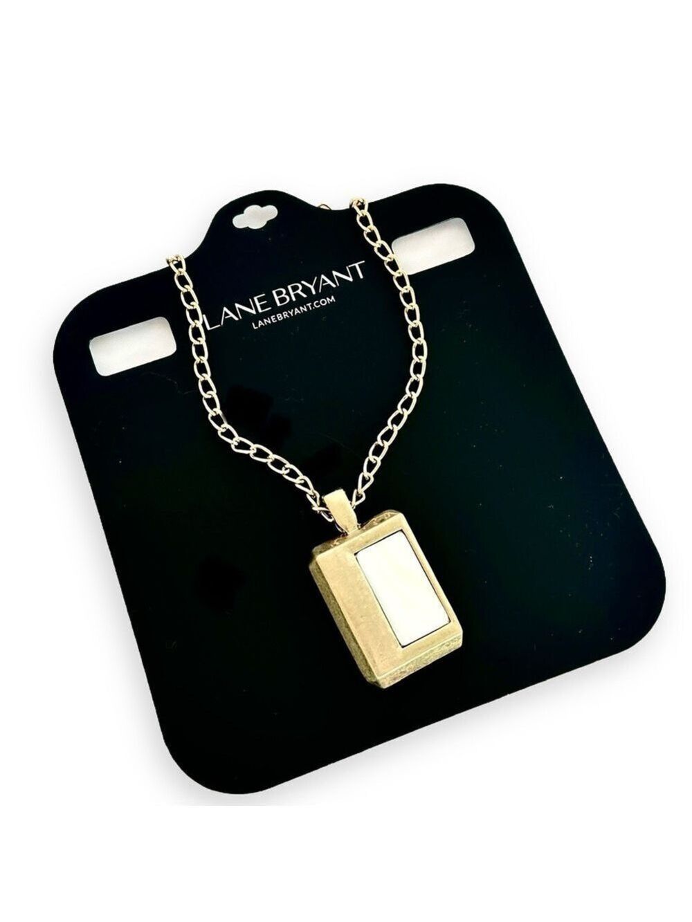 LANE BRYANT Gold & White Marble Heavy Rectangle 2.5” Pendant Necklace | NWT